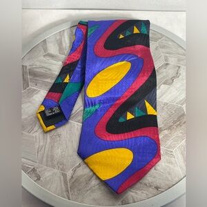 Krizia Uomo Italian Silk Tie Bold Abstract Geometric Colorful Designer Italy